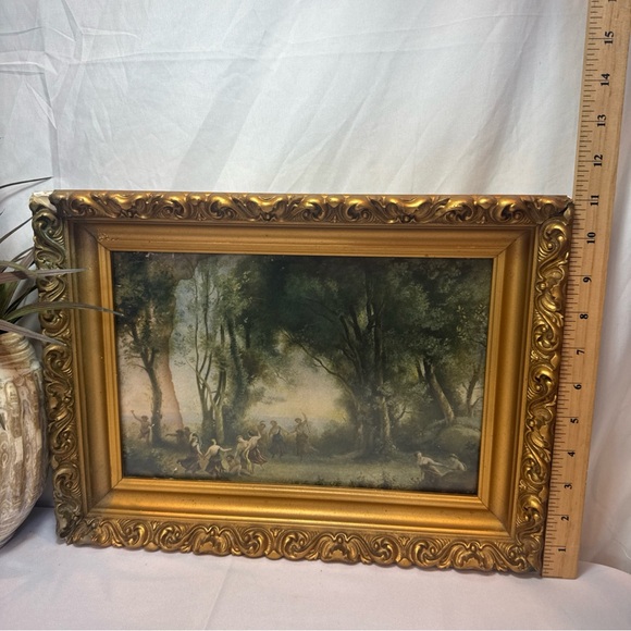 Antique Gold Framed Jean Baptiste Romantic Era Folk Dancing Enchanted Forest Art - Picture 5 of 8